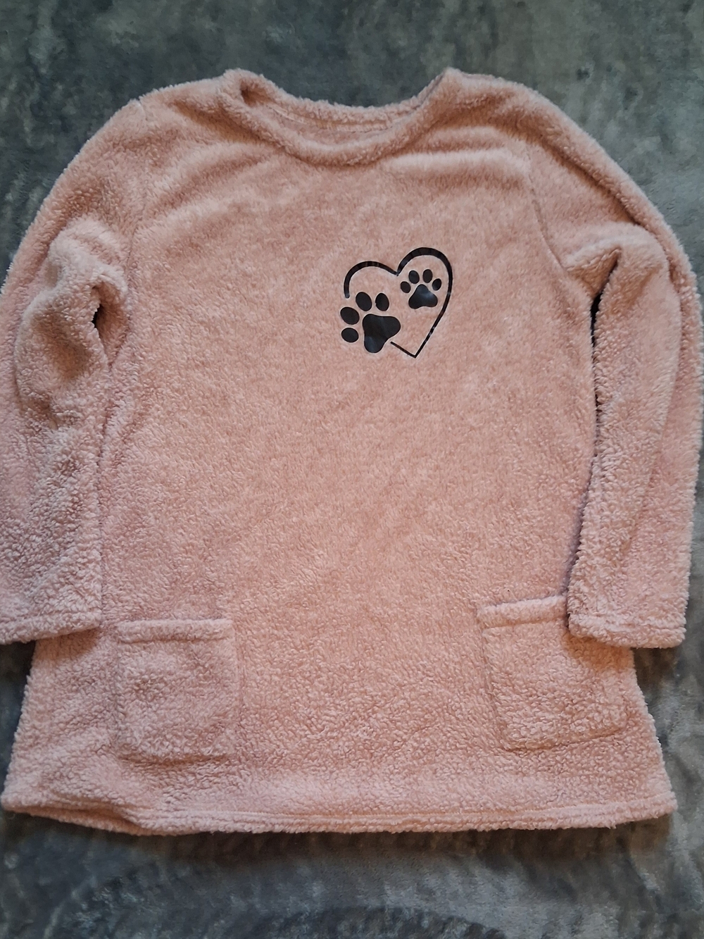 Womens Puppy Dog Paw Print Heart Pink Plush Fleece Top